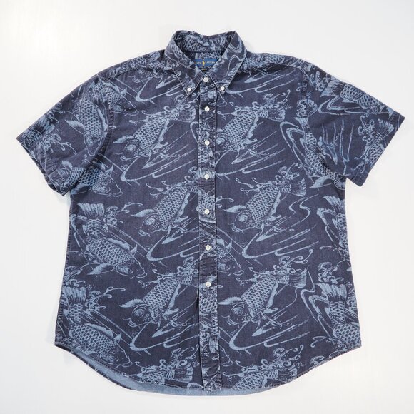 Ralph Lauren Shirt Mens XXL Blue Fish All Over Preppy Nautical Coastal Grandpa - Picture 8 of 8